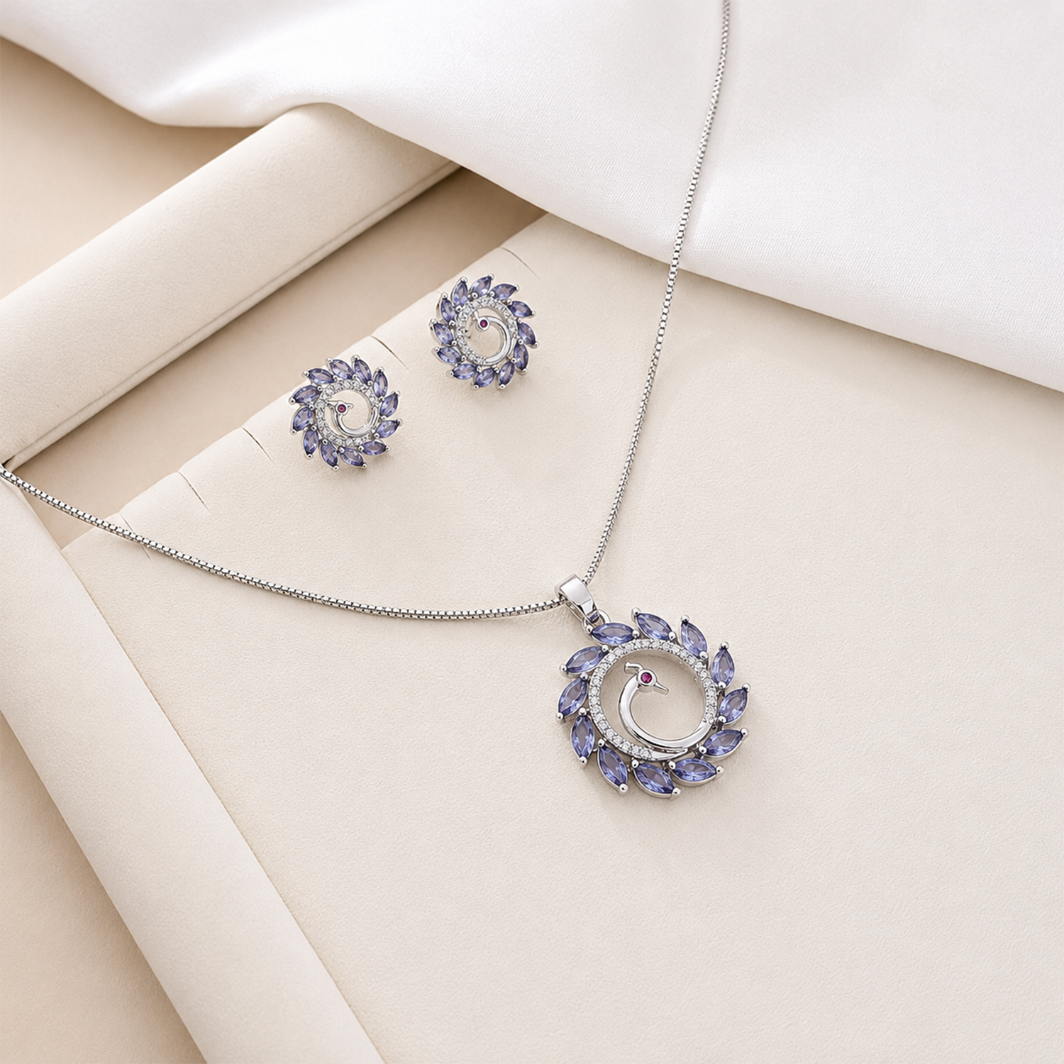 Round Western Peacock Design Pendant Set for Girls & Women's