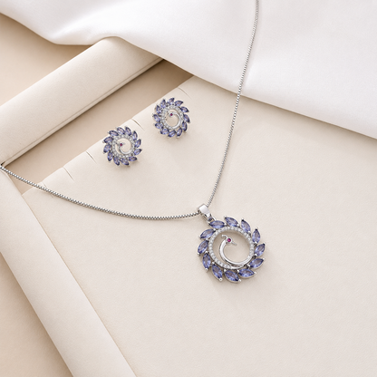 Round Western Peacock Design Pendant Set for Girls & Women's