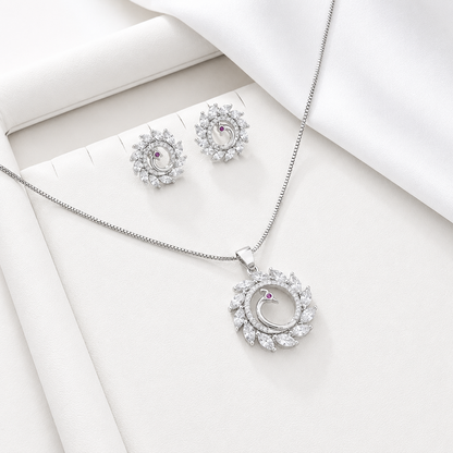 Round Western Peacock Design Pendant Set for Girls & Women's