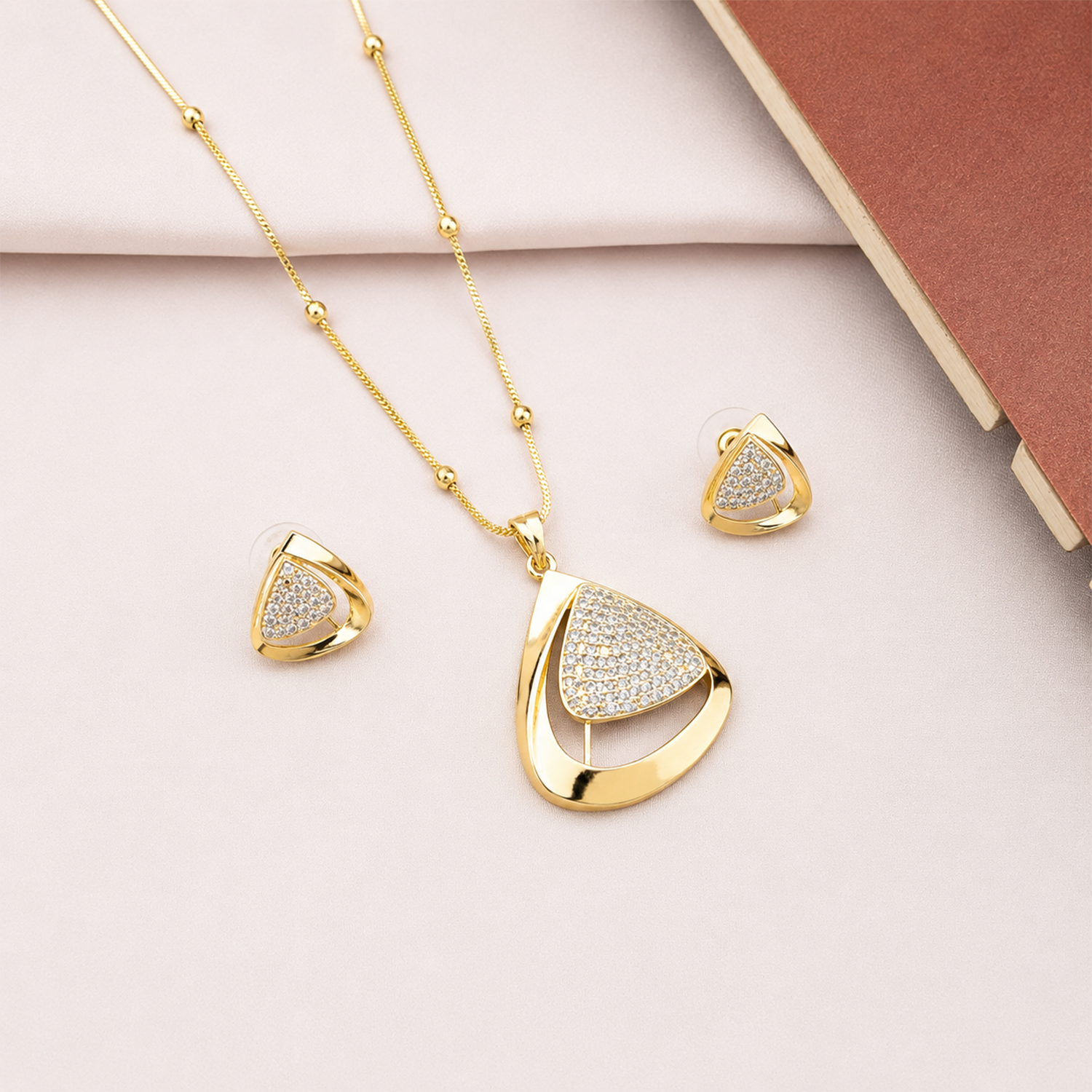 Tyne Triangle CZ Stone Rhodium Finish Pendant Set for Girls & Women's