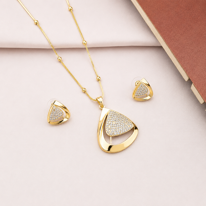 Tyne Triangle CZ Stone Rhodium Finish Pendant Set for Girls & Women's