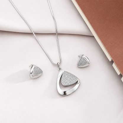 Tyne Triangle CZ Stone Rhodium Finish Pendant Set for Girls & Women's