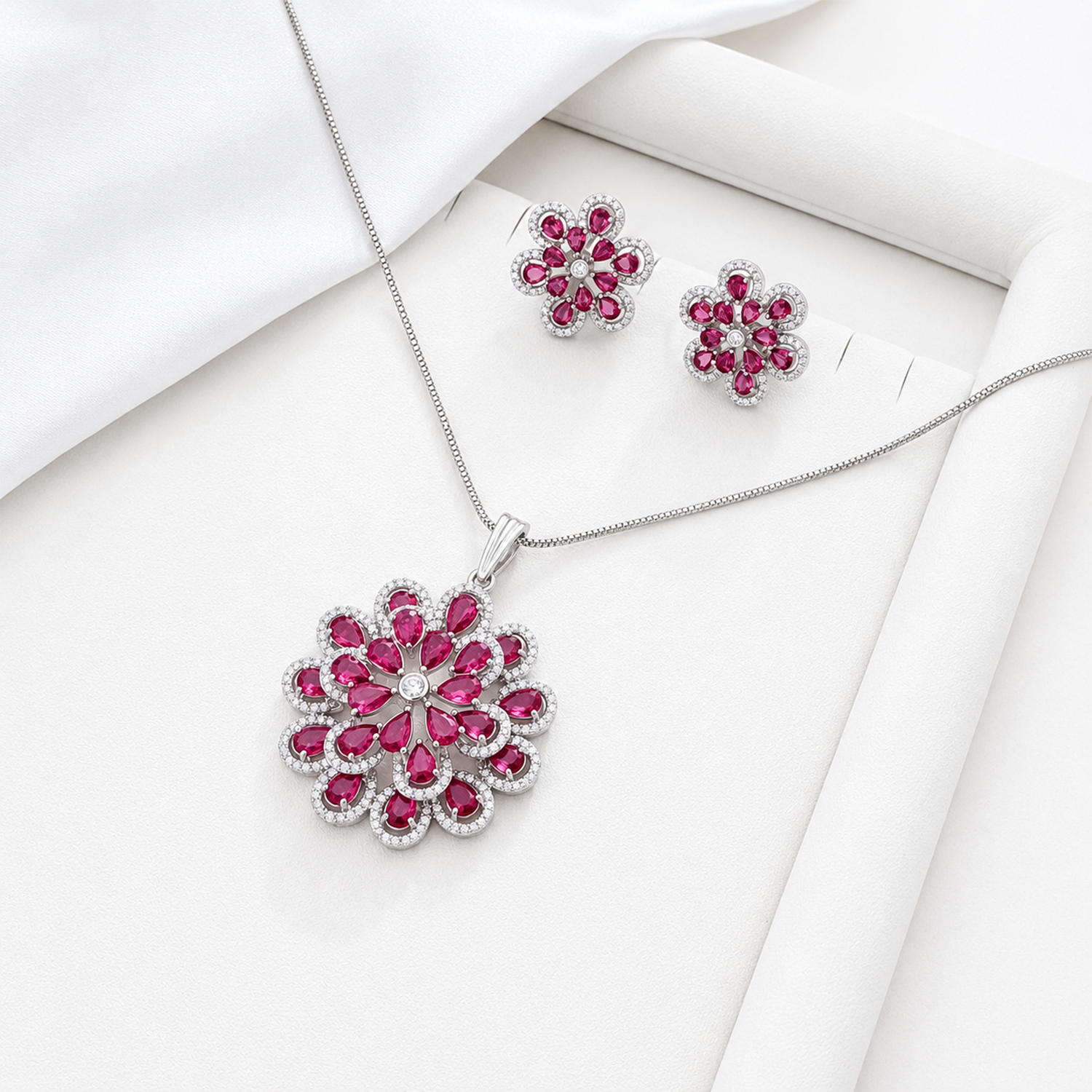 Twilight Blossom Rhodium Finish Pendant Set for Girls & Women's
