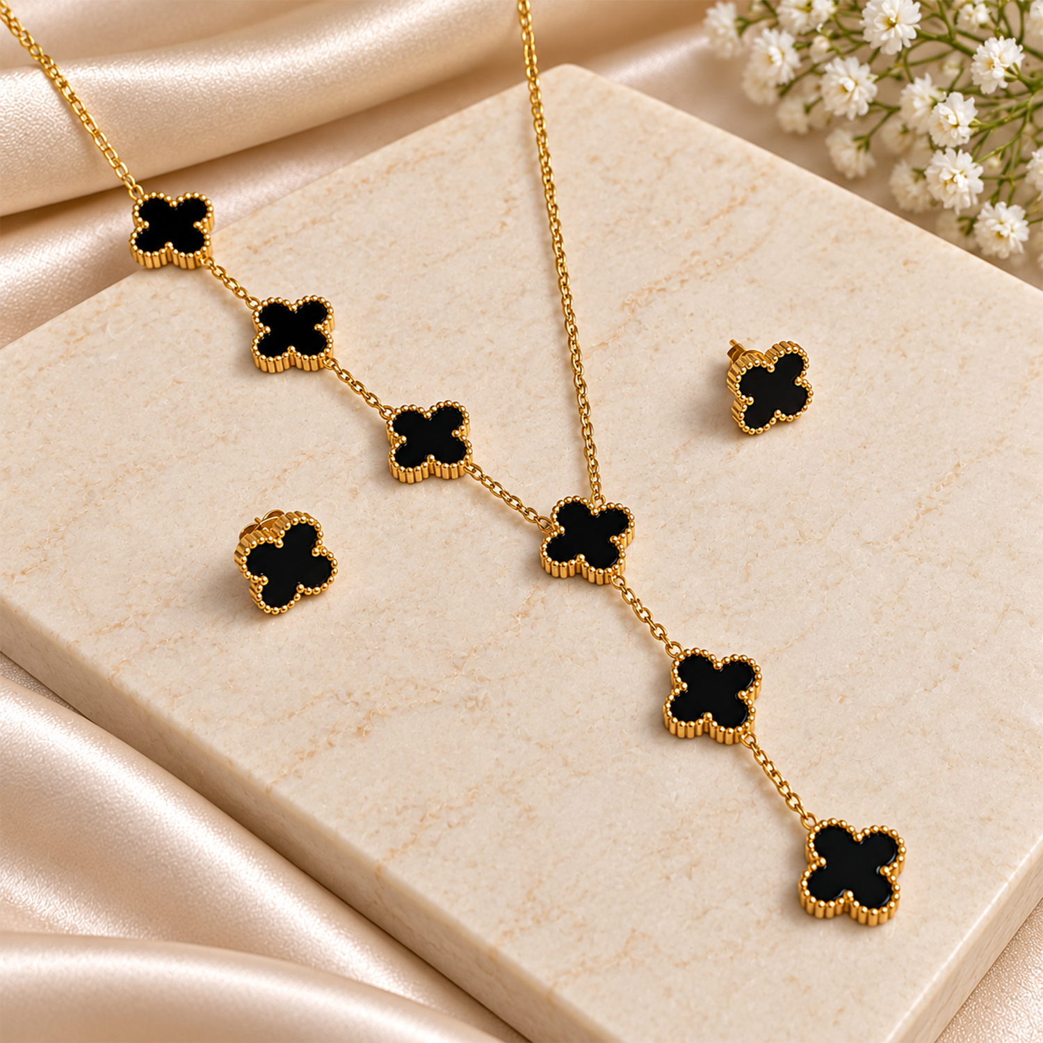 Gold Tone 6 Clover Pendant Set for Girls & Women's