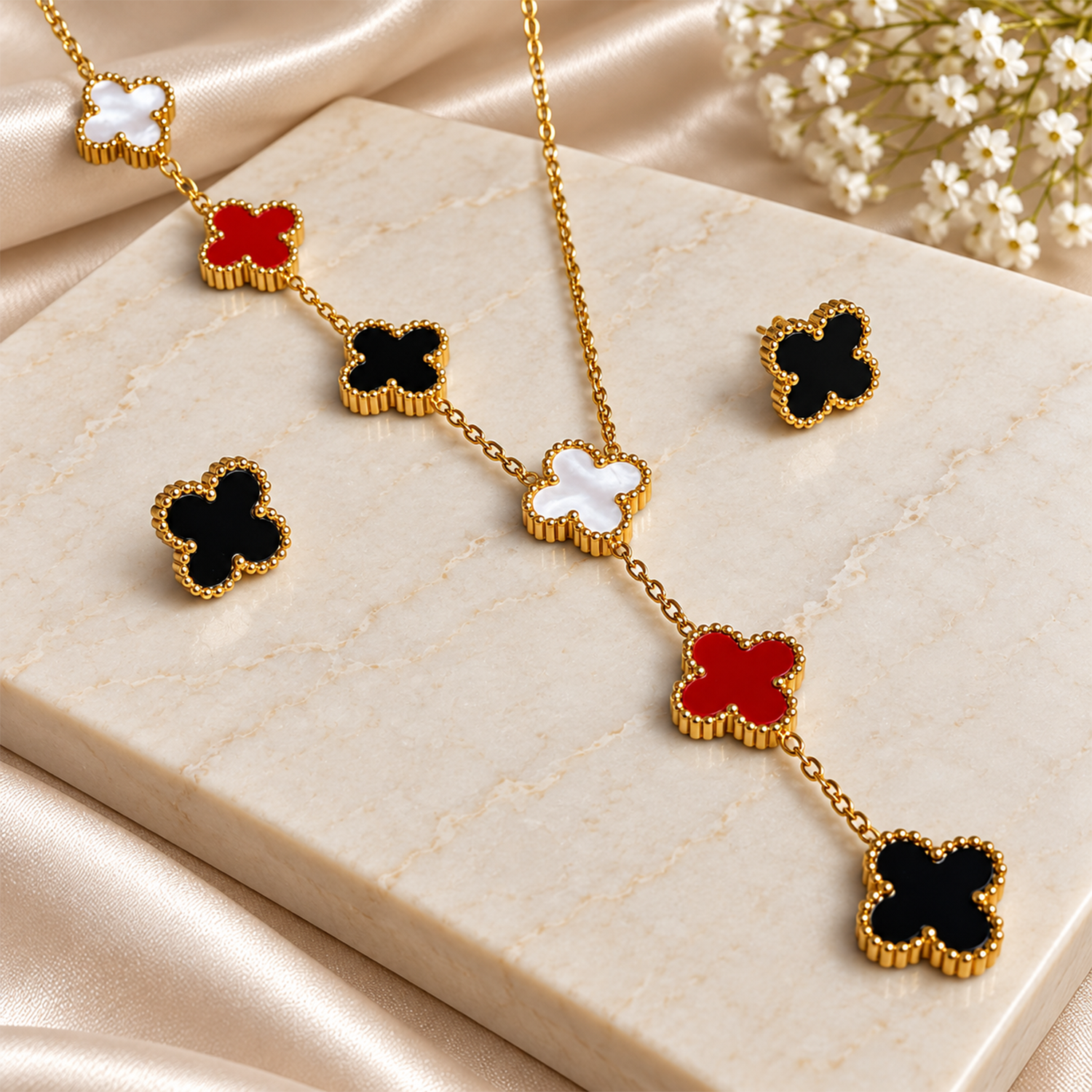 Gold Tone 6 Clover Pendant Set for Girls & Women's
