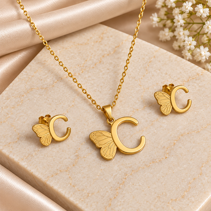 Attached Butterfly With Alphabet Pendant Set for Girl's & Womens