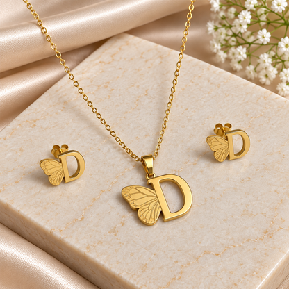 Attached Butterfly With Alphabet Pendant Set for Girl's & Womens