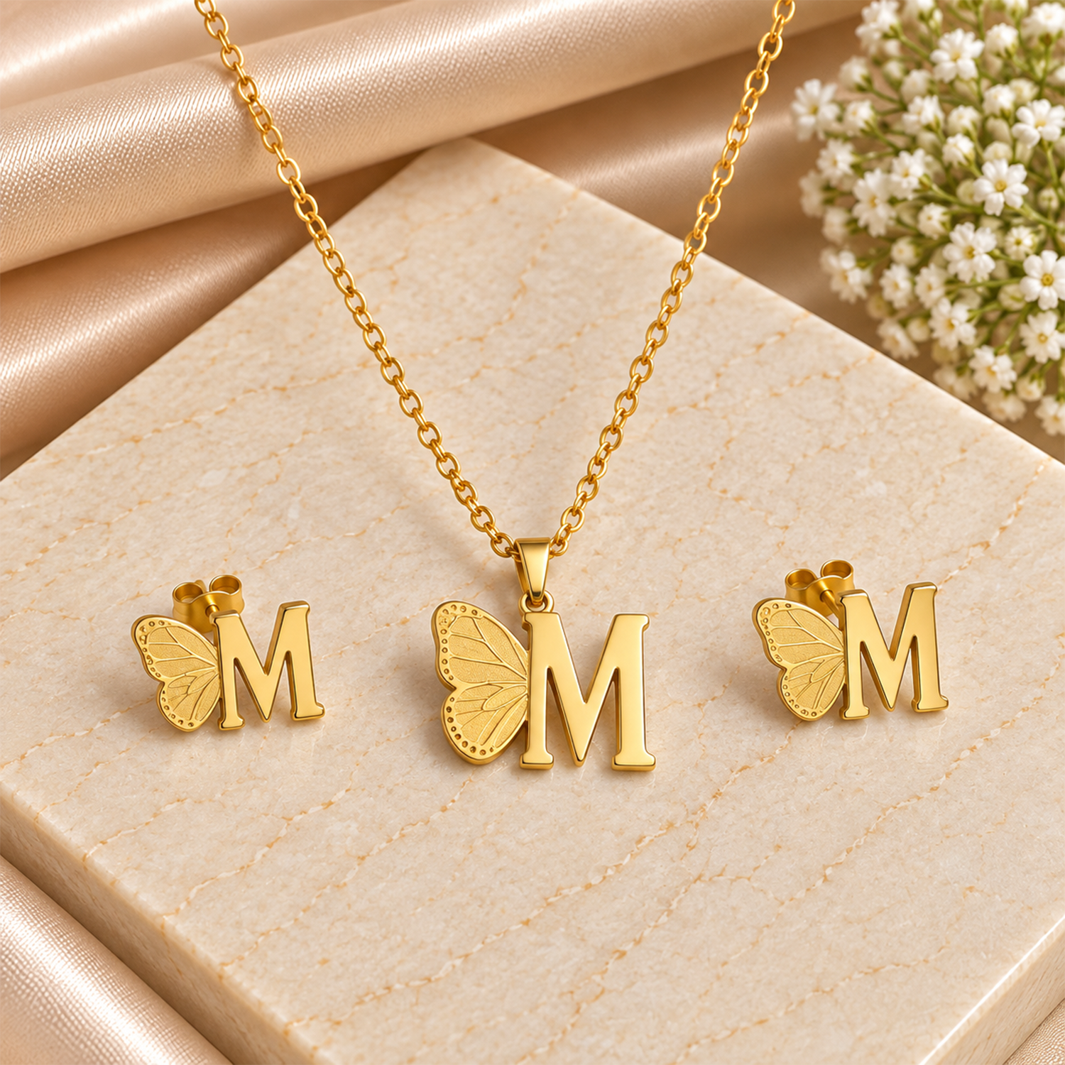 Attached Butterfly With Alphabet Pendant Set for Girl's & Womens