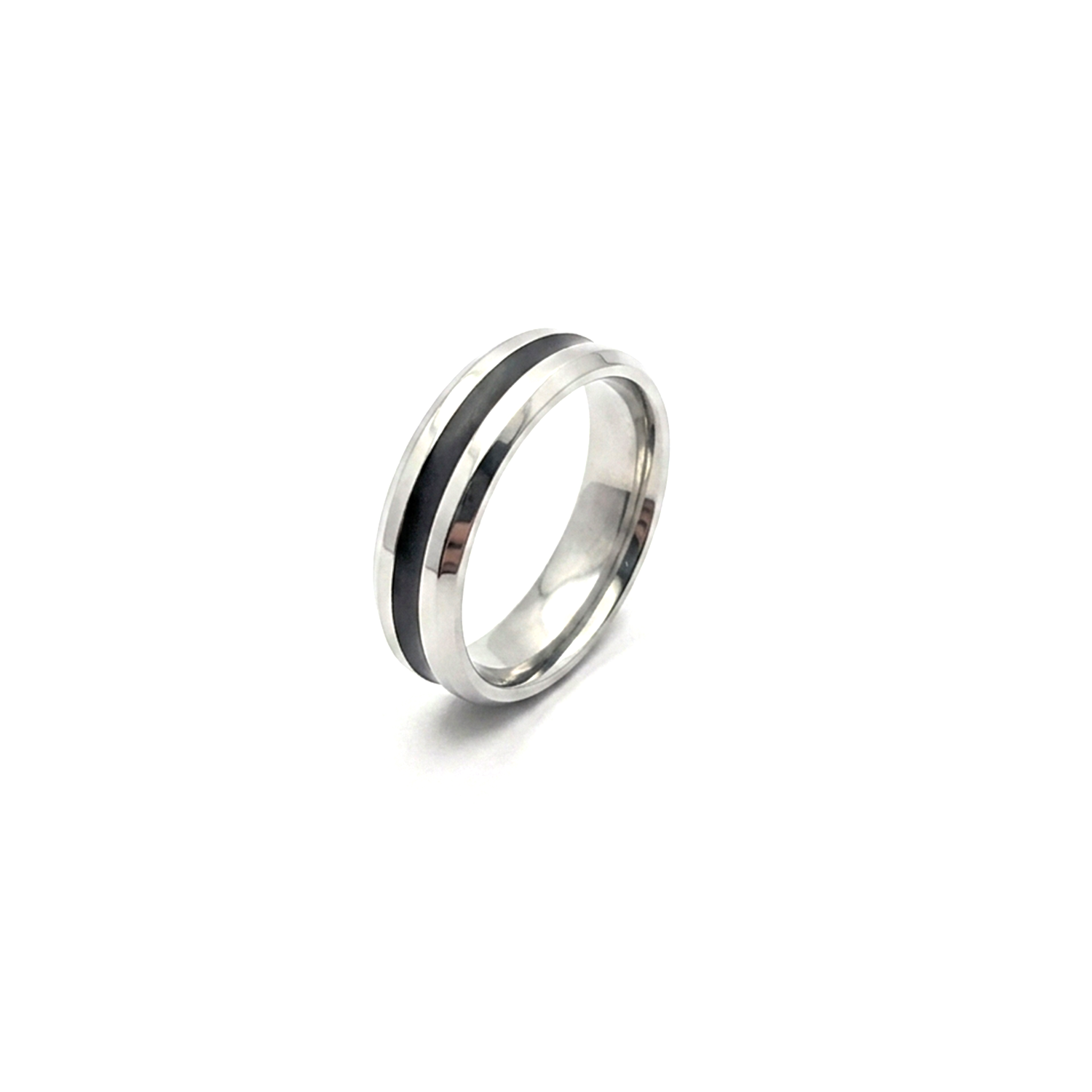 Distinct Black Inlay Groove Band Ring for Men & Women