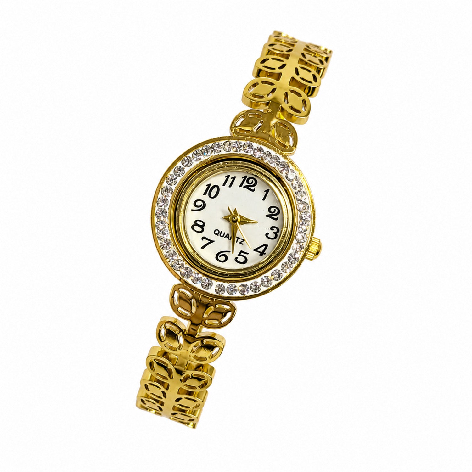 Modern Leaf Design AD Studded Band Bracelet Watch For Girls & Women