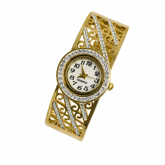 Traditional Intricate Cut-Out Design AD Studded Band Bracelet Watch For Girls & Women