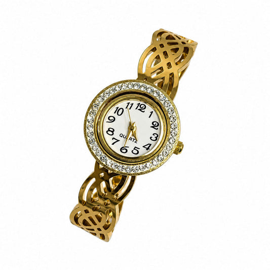 Traditional Intricate Bloom Design AD Studded Band Bracelet Watch For Girls & Women