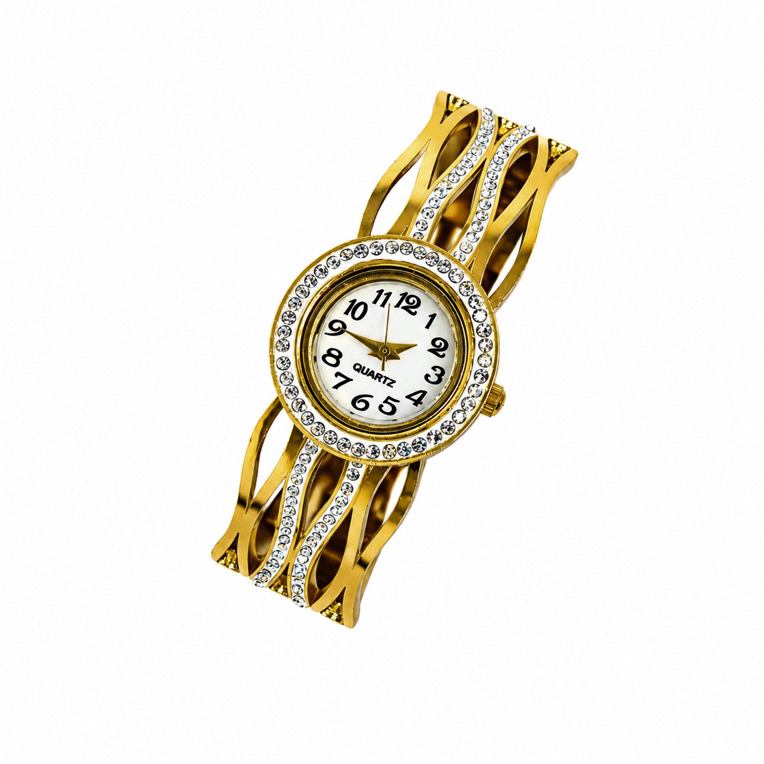 Elegant Ocean Wave Design AD Studded Band Bracelet Watch For Girls & Women