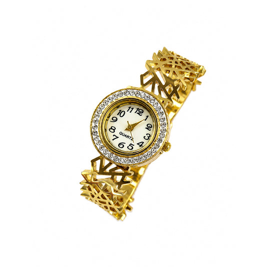 Traditional Criss Cross Design AD Studded Band Bracelet Watch For Girls & Women