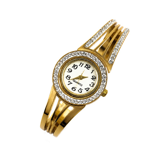 Traditional Dual Line Design AD Studded Band Bracelet Watch For Girls & Women
