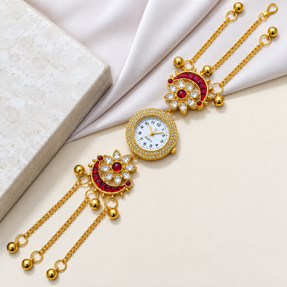 Floral Design Round Dial Kashimiri Watch for Women & Girls