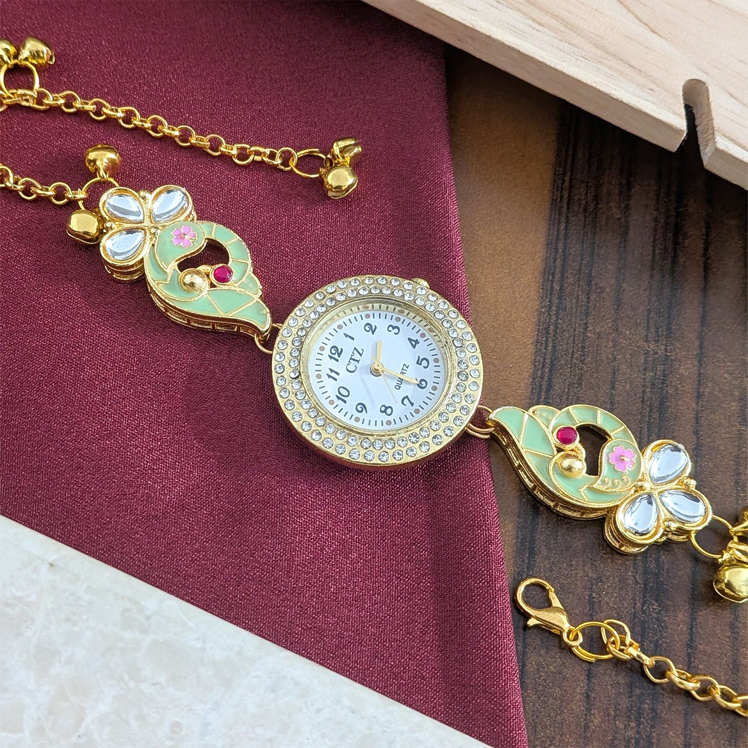 Floral Enamel Crystal Kashmiri Watch for Women & Girls