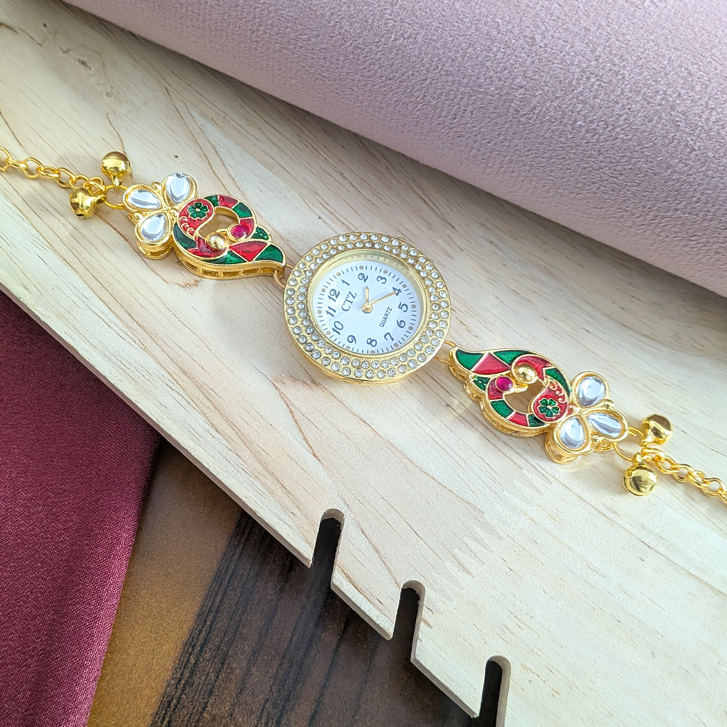 Floral Enamel Crystal Kashmiri Watch for Women & Girls