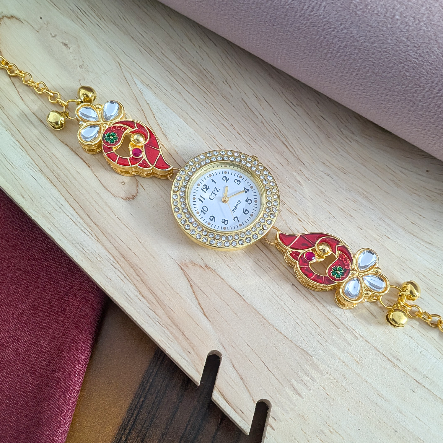 Floral Enamel Crystal Kashmiri Watch for Women & Girls