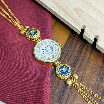 Floral Stone Round Dial Kashmiri Watch for Women & Girls