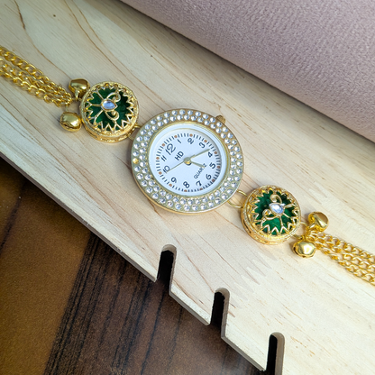 Floral Stone Round Dial Kashmiri Watch for Women & Girls