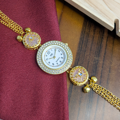Floral Stone Round Dial Kashmiri Watch for Women & Girls
