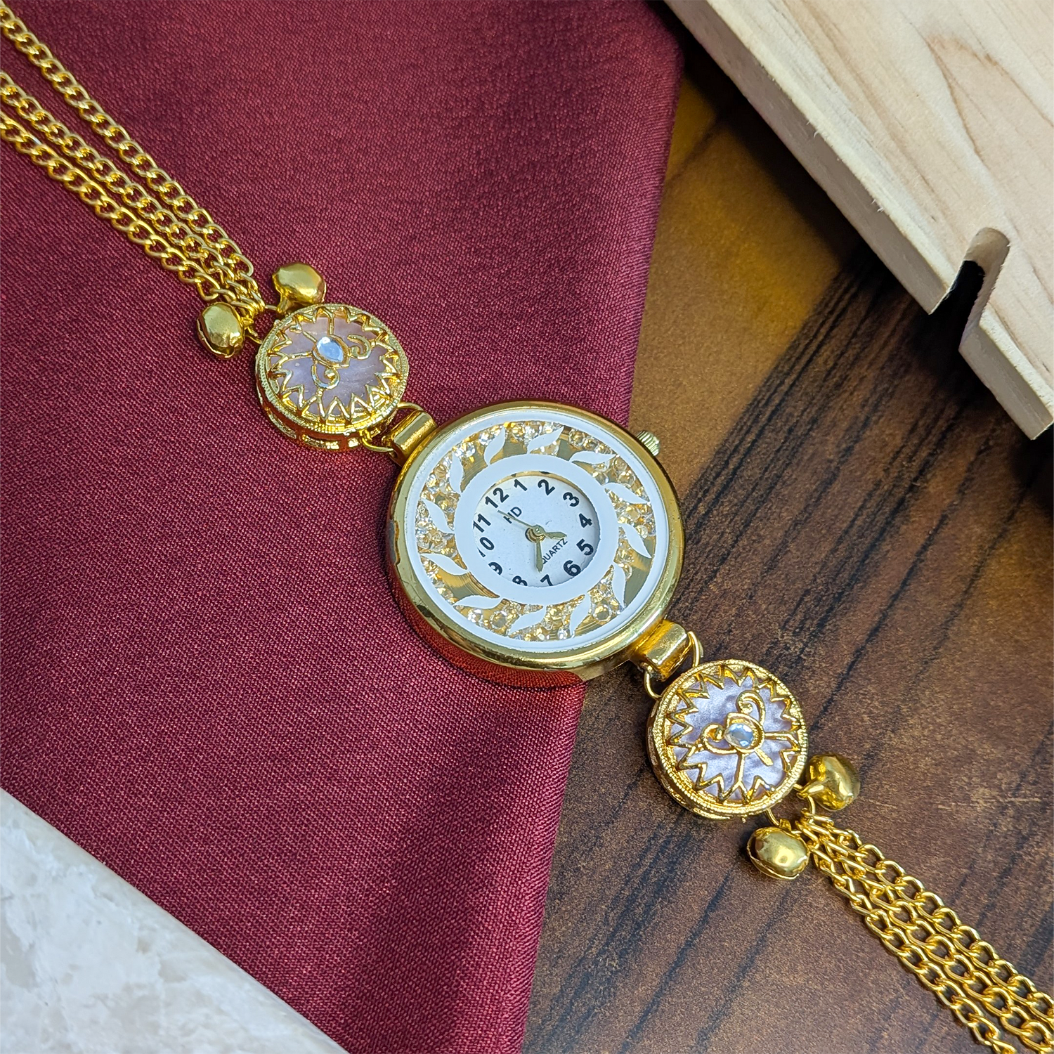 Floral Stone Round Dial Kashmiri Watch for Women & Girls
