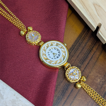 Floral Stone Round Dial Kashmiri Watch for Women & Girls