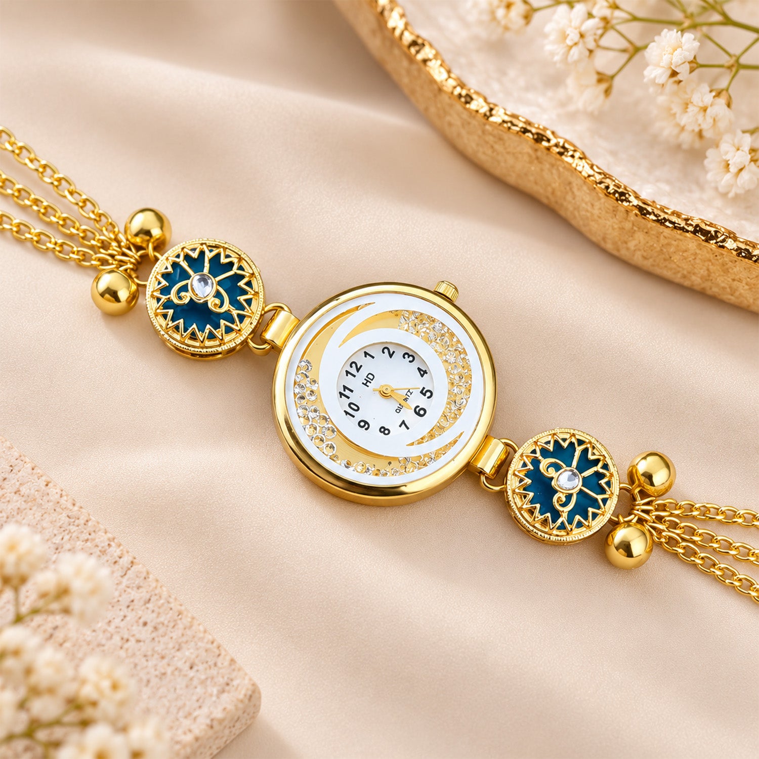 Women’s Gold-Tone Kashmiri Watch with Red Stone Design