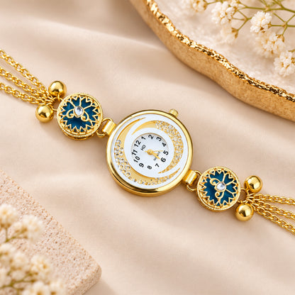 Women’s Gold-Tone Kashmiri Watch with Red Stone Design