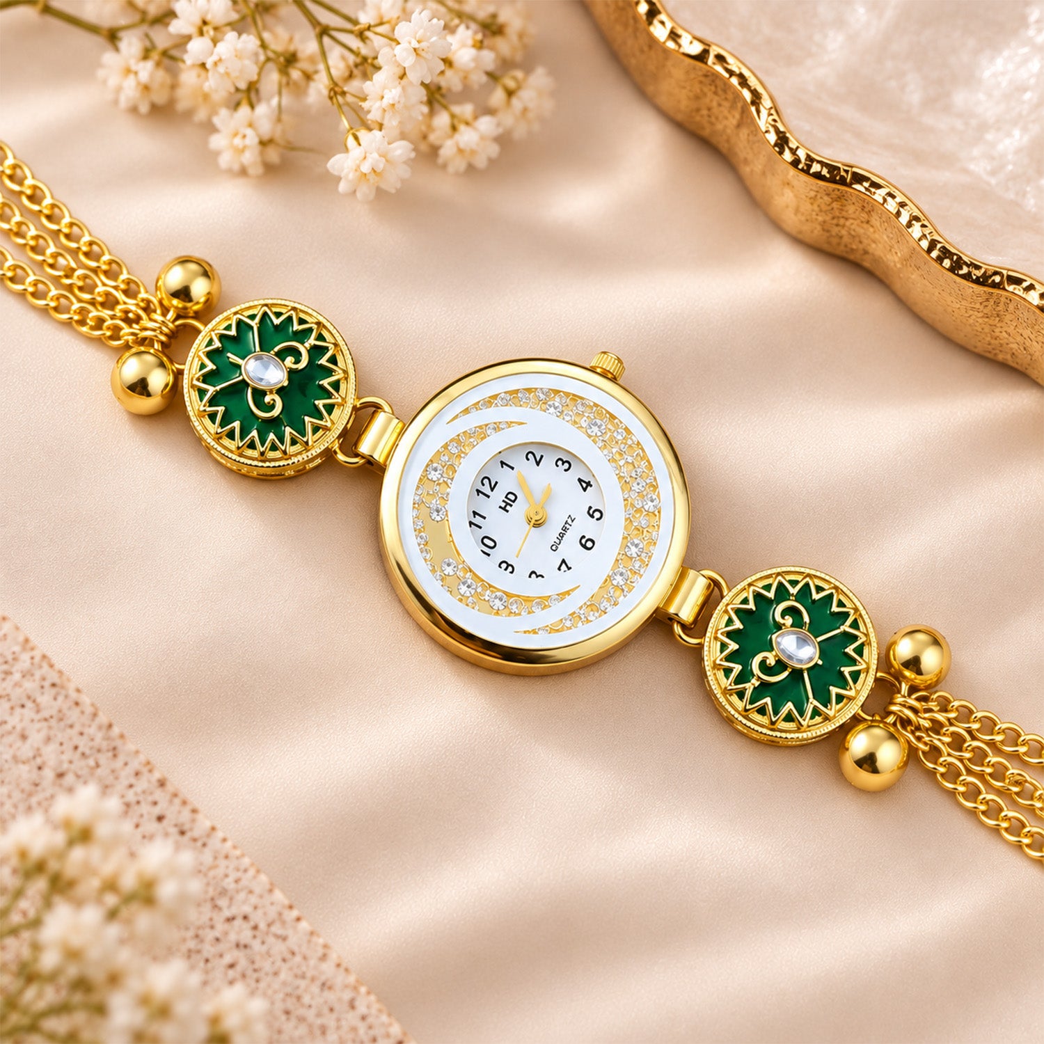 Women’s Gold-Tone Kashmiri Watch with Red Stone Design