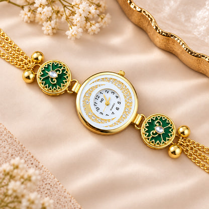 Women’s Gold-Tone Kashmiri Watch with Red Stone Design