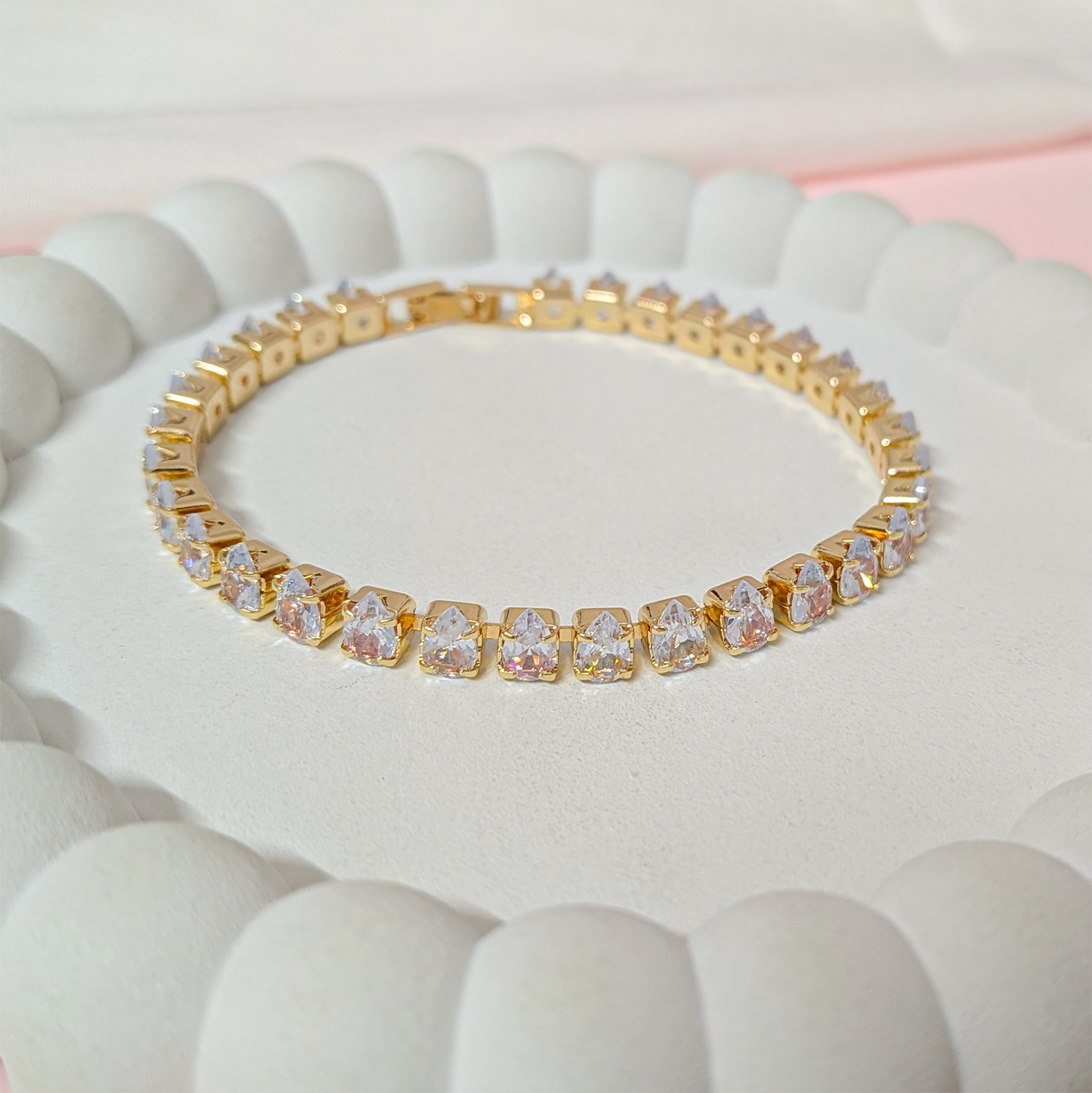 Cubic Zirconia Stones Tennis Bracelet With Hinged Clasp For Girls & Women's