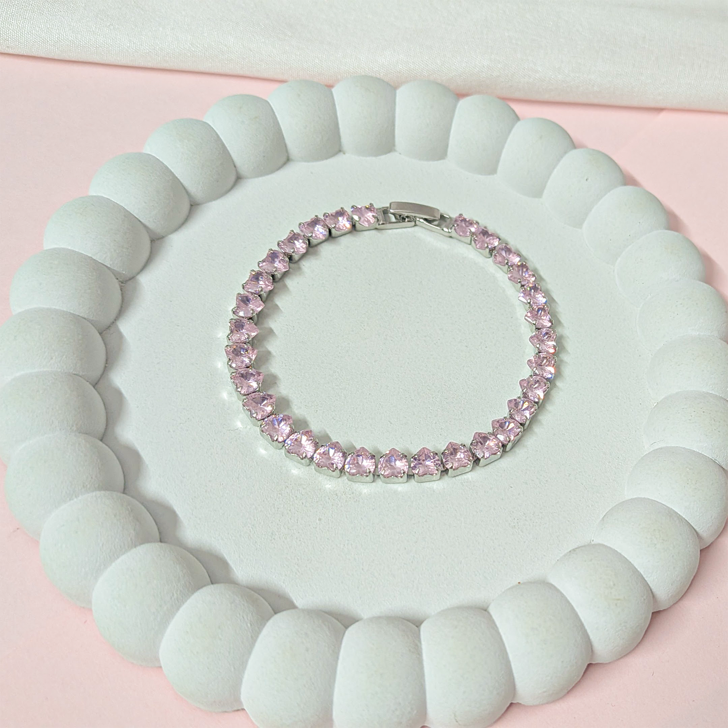 CZ Stone Love Heart Tennis Bracelet With Hinged Clasp For Girls & Women's