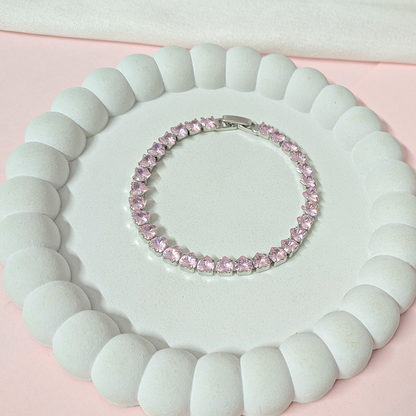 CZ Stone Love Heart Tennis Bracelet With Hinged Clasp For Girls & Women's