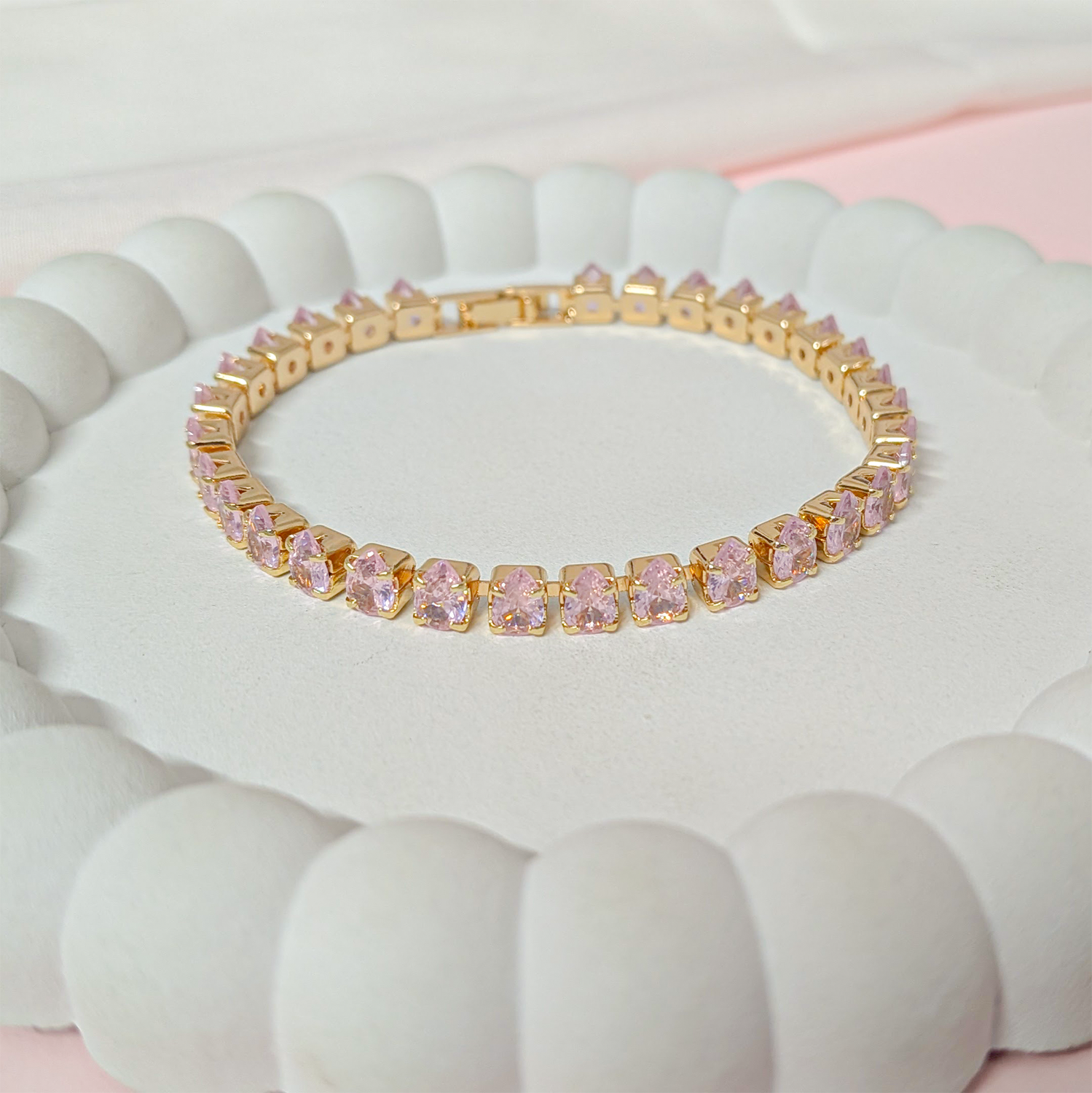 Cubic Zirconia Stones Tennis Bracelet With Hinged Clasp For Girls & Women's