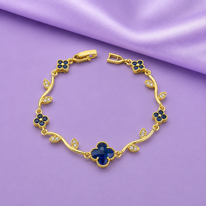 Elegant Gold Tone Floral Bracelet with CZ Stone for Women