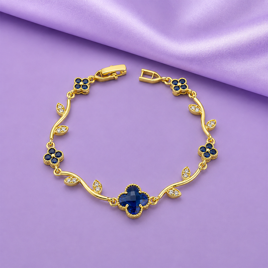 Elegant Gold Tone Floral Bracelet with CZ Stone for Women
