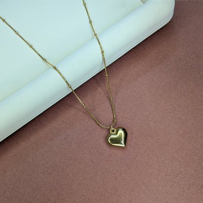 Gold Plated Black Enamel Melted Heart Charm Pendant With Beaded Chain For Girls & Women