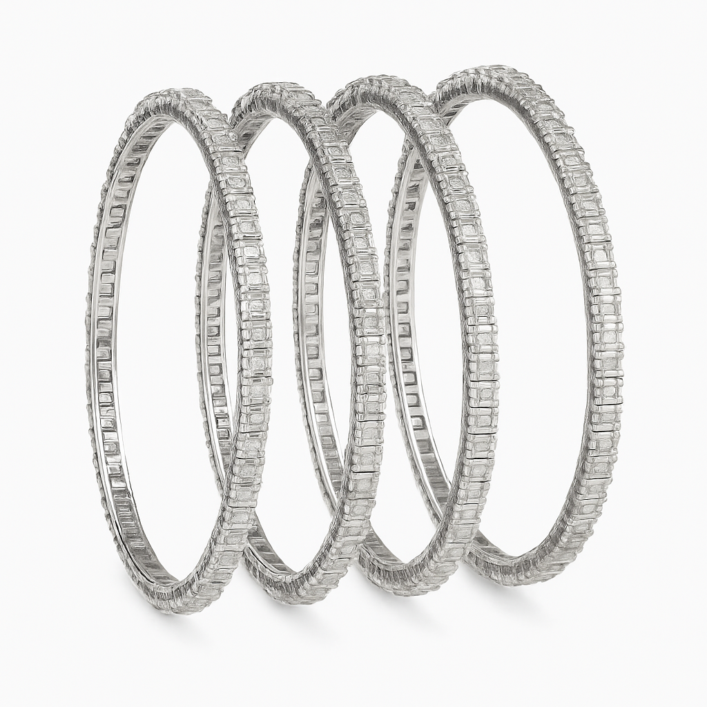 Silver Spark Baguette Bangles – Set of 4