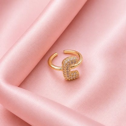 Sparkling Alphabet Letters CZ Stones Rings For Girls & Women's
