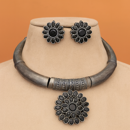 Oxidised German Silver Choker Necklace Set