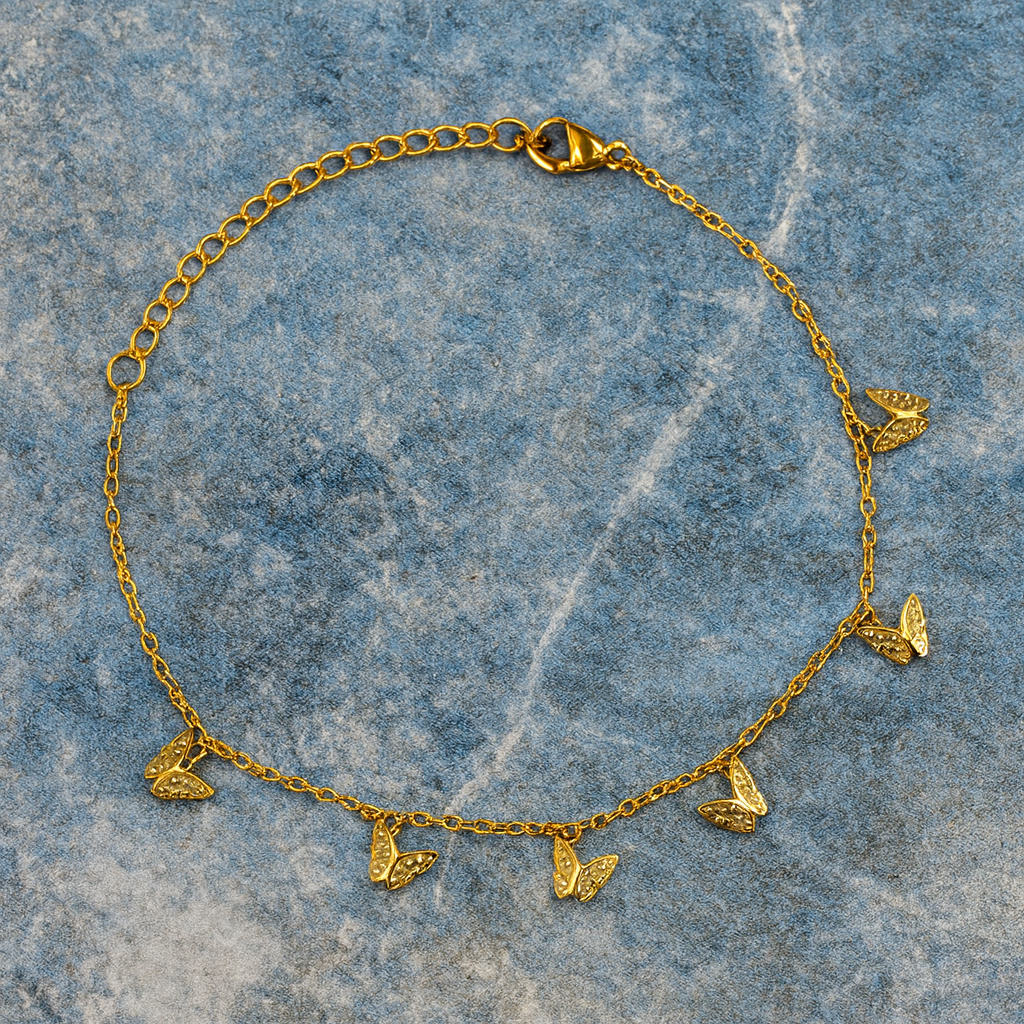 Gold Plated Chain Anklet with Butterfly Charms