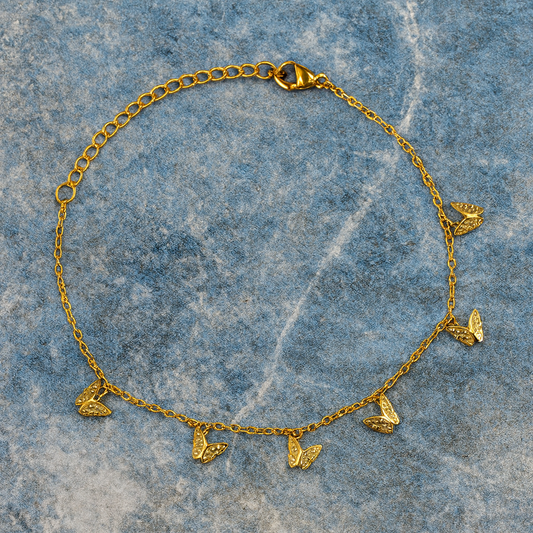Gold Plated Chain Anklet with Butterfly Charms
