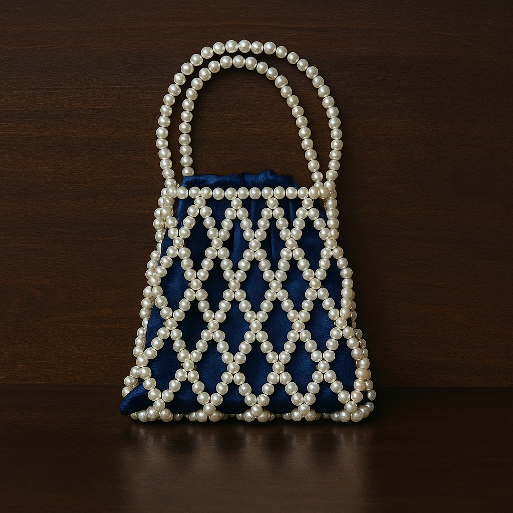 Navy Luxe Pearl Net Potli Bag