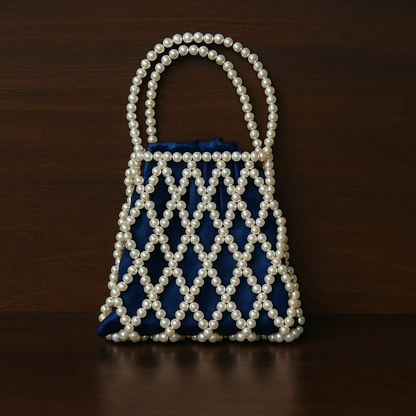 Navy Luxe Pearl Net Potli Bag