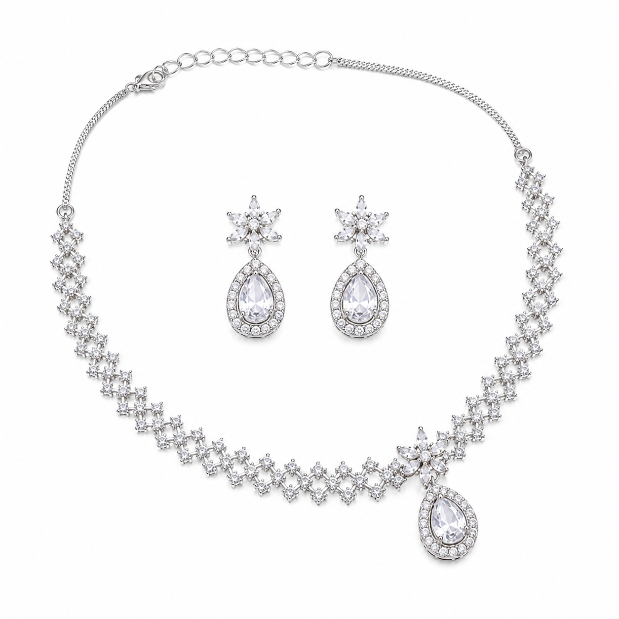 Shiny Sparkling Floral Necklace Set for Girls & Women's