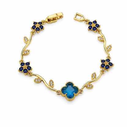 Elegant Gold Tone Floral Bracelet with CZ Stone for Women