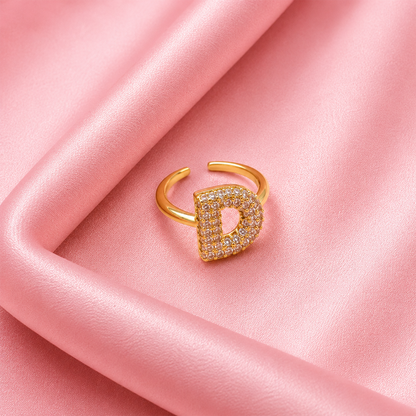 Sparkling Alphabet Letters CZ Stones Rings For Girls & Women's