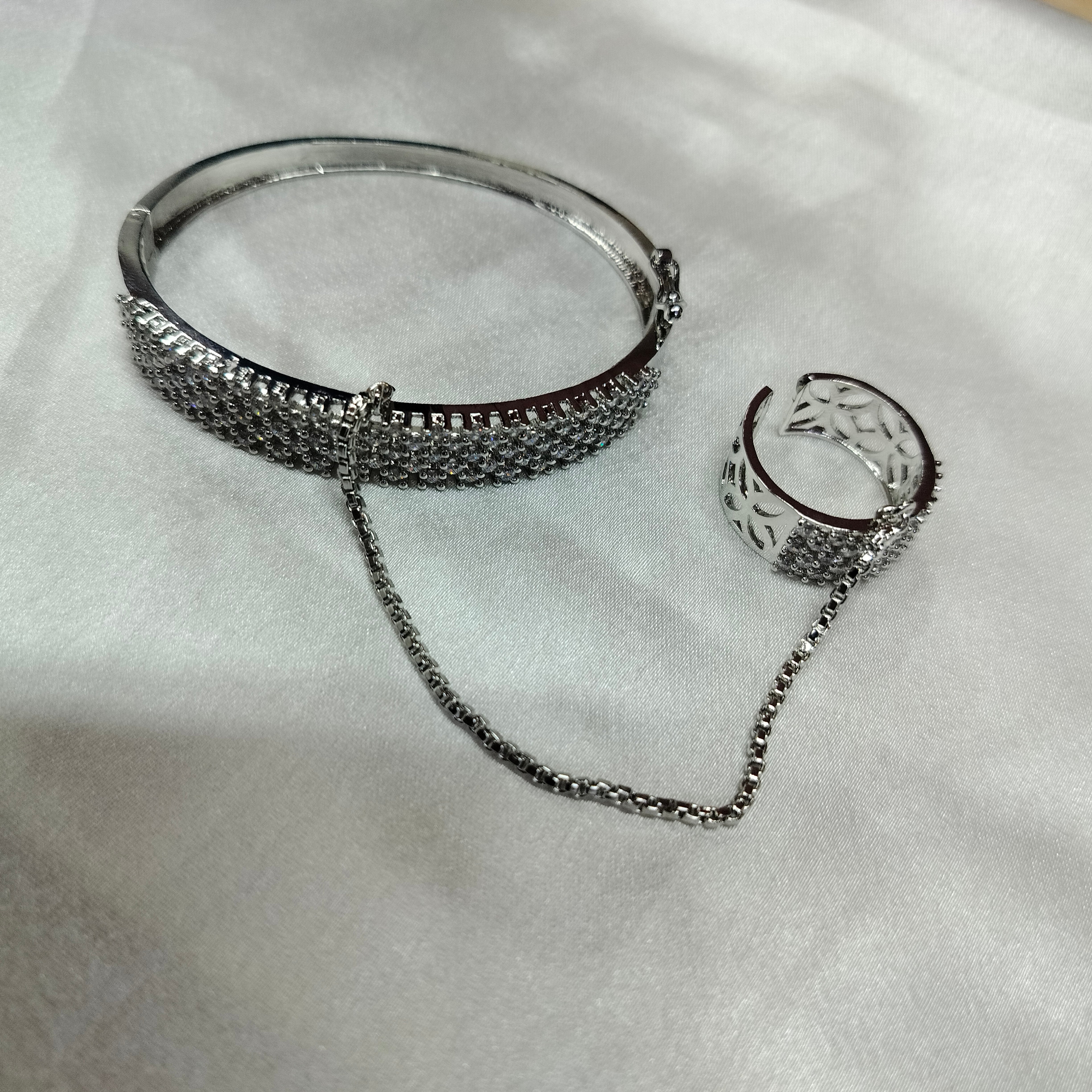 Elegant Five Line AD (American Diamond) Finger Ring Bracelet for Girls & Women